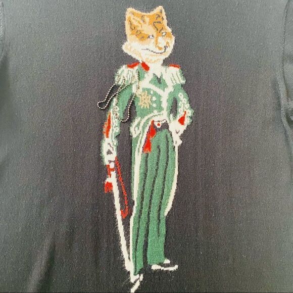 Womens Top Shortsleeve Stretch Knit Shirt Animal Print Cat Fashion Black S M - Picture 3 of 4